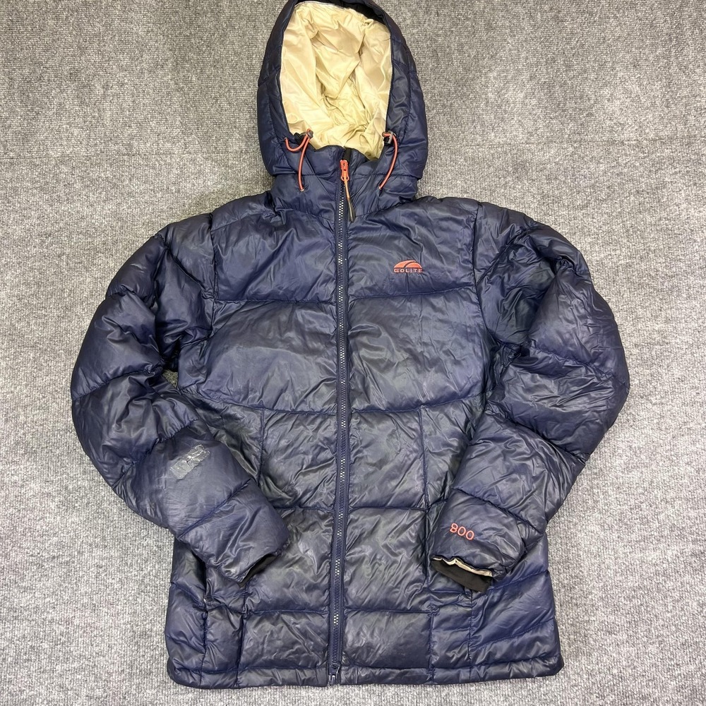 GoLite Jacket Womens Small Blue Puffer Hooded Insulated 800 Down Zip Pockets